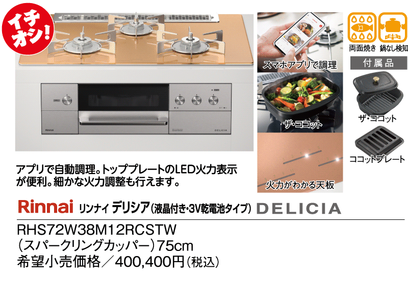 リンナイ　デリシア　液晶付き・3V乾電池タイプ